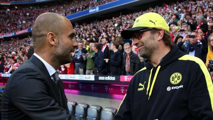 Накануне четвертой дуэли Гвардиолы (слева) и Клоппа в сезоне Накануне четвертой дуэли Гвардиолы (слева) и Клоппа в сезоне