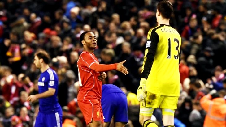 Рахим Стерлинг и герой вечера Тибо Куртуа