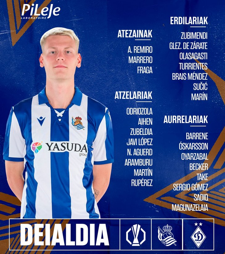 Состав «Реал Сосьедада» на матч с «Динамо» Киев