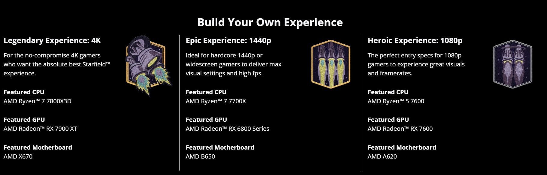Технические характеристики Starfield для сборки AMD